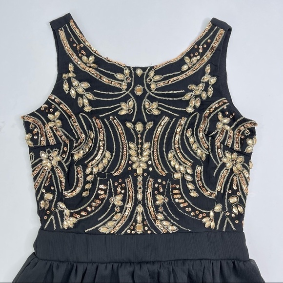 𝅺NEW Ricki’s Gold Jewelled Sequinned Glam Sheer Overlay Long Fancy Dress Gown - Picture 4 of 16